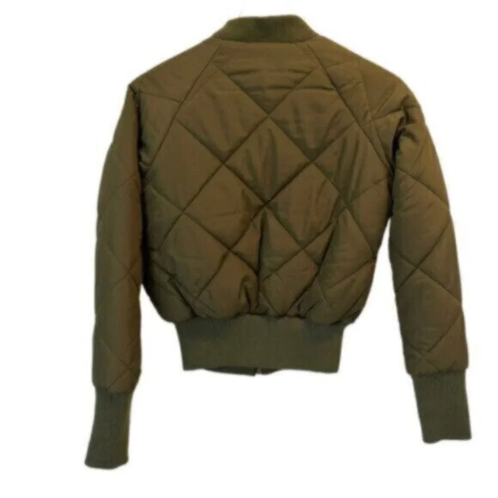 Silence + Noise | Olive Green Zip Front Quilted Bomber Jacket Size XS